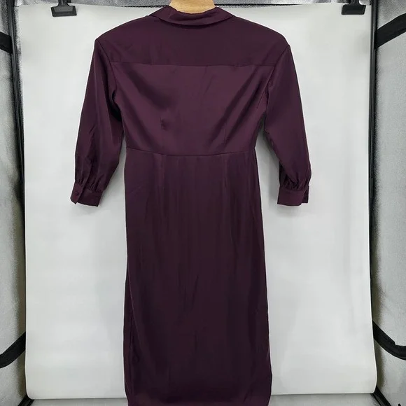 Banana Republic‎ Satin Collar Wrap Purple Midi Dress Size 14 NWT - Pinot Noir - Picture 14 of 15